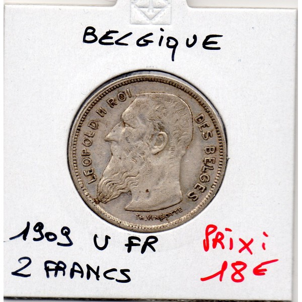 Belgique 2 Francs 1909 en Français TTB, KM.58 Leopold II