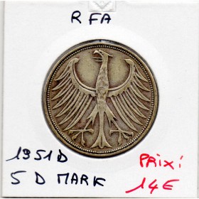 Allemagne RFA 5 deutche mark 1951 D, TTB KM.112 Munich