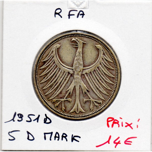 Allemagne RFA 5 deutche mark 1951 D, TTB KM.112 Munich