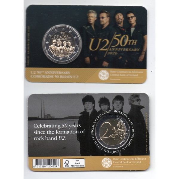 2 euro commémorative BU, Irlande 2026, 50 ans du Groupe U2, Coincard
