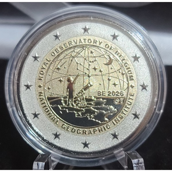 2 euro commémorative, Belgique 2026, Institue géographique & Observatoire royal, Polissage inversé