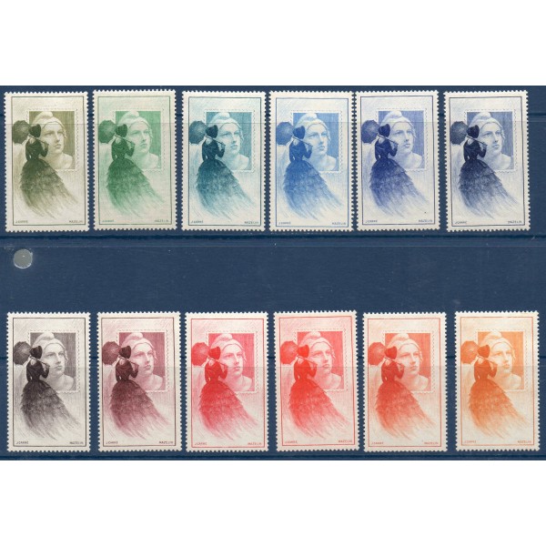 lot de 12 vignettes officielles marianne de Gandon femme à l'ombrelle numéro 19