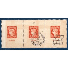Timbres France Yvert No 841 Citex exposition philatelique de Paris neuf* et obl bande de 3
