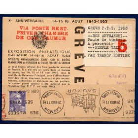 Timbre France Yvert No 883 sur carte lettre gréve de saumur