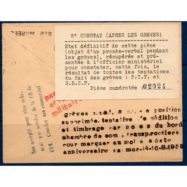 Timbre France Yvert No 883 sur carte lettre gréve de saumur