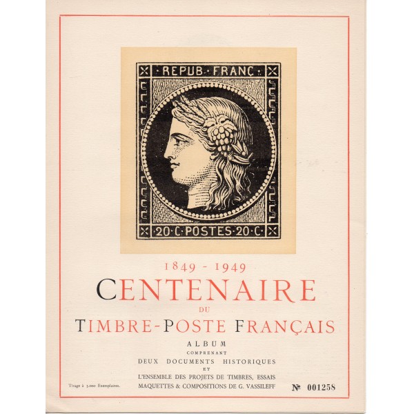 Rare document du centenaire du timbre 1849-1949 avec 27 vignettes