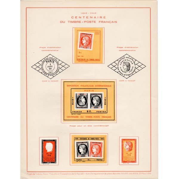 Rare document du centenaire du timbre 1849-1949 avec 27 vignettes