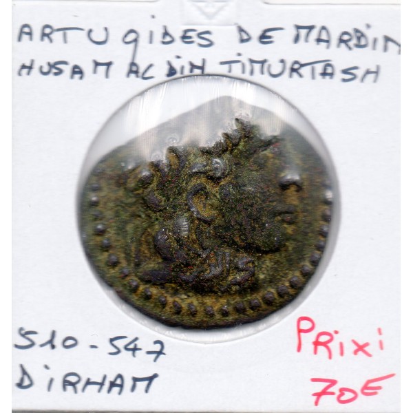 Artuqids de Mardin Hussam al-din Timurtash dirham ae 516-547 AH Tête séleucide