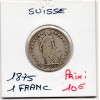 Suisse 1 franc 1875 TB-, KM.24