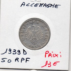Allemagne 50 reichspfennig 1939 D, Sup KM.96