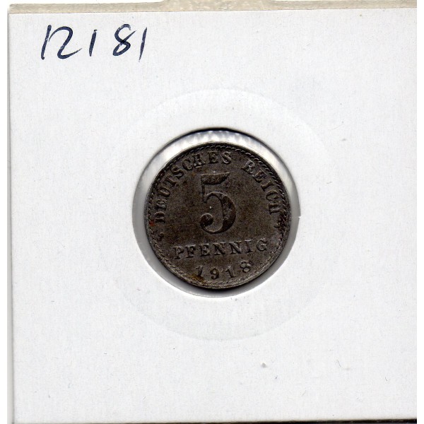 Allemagne 5 pfennig 1918 A Sup KM.19 Zinc
