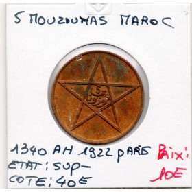Maroc 5 Mouzounas 1340 AH -1922 Sup-, Lec.66 Moulay Yussef