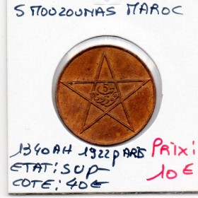 Maroc 5 Mouzounas 1340 AH -1922 Sup-, Lec.66 Moulay Yussef