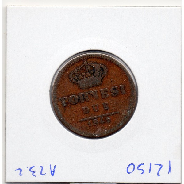Italie Deux Siciles  2 Tornesi 1842 TB, KM.327 Ferdinand II