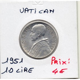 Vatican 10 lire 1951 Sup , KM.52 Pie ou Pius XII