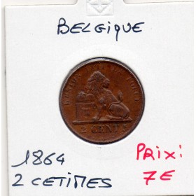 Belgique 2 centimes 1864 TTB+, KM.4 Lion