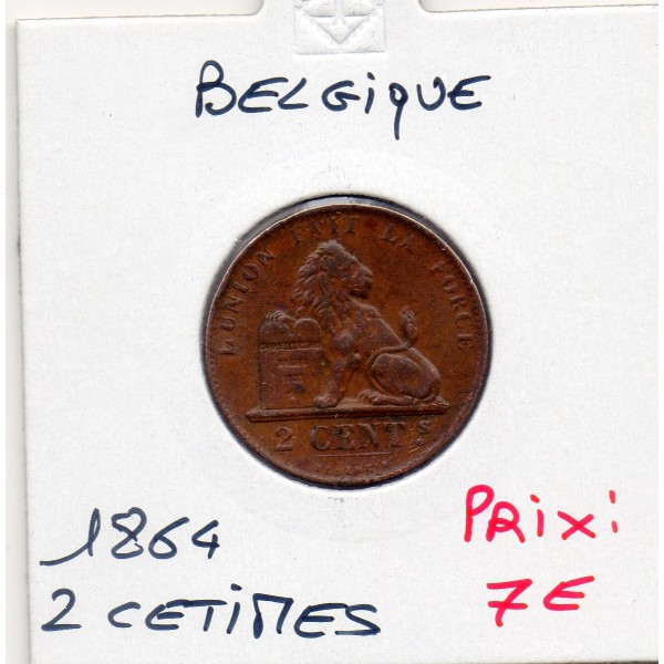 Belgique 2 centimes 1864 TTB+, KM.4 Lion