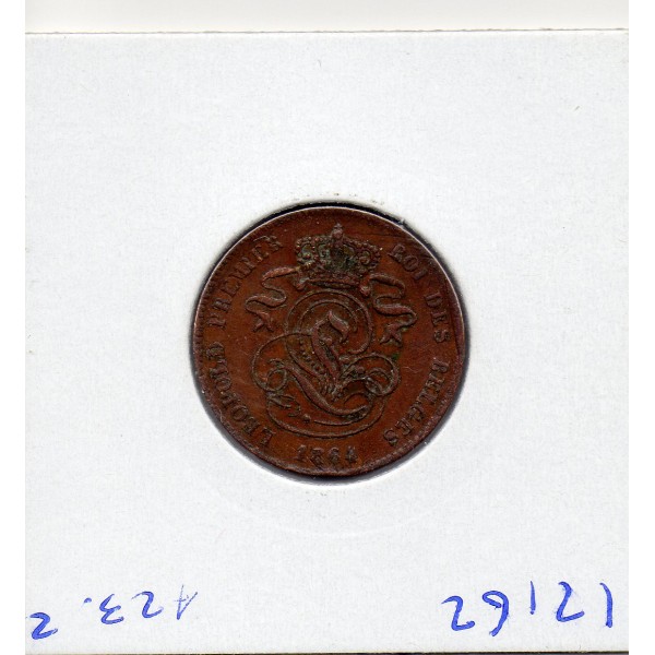 Belgique 2 centimes 1864 TTB+, KM.4 Lion