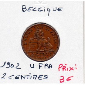 Belgique 2 centimes 1902 en Français TTB, KM.35 Lion
