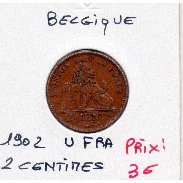 Belgique 2 centimes 1902 en Français TTB, KM.35 Lion