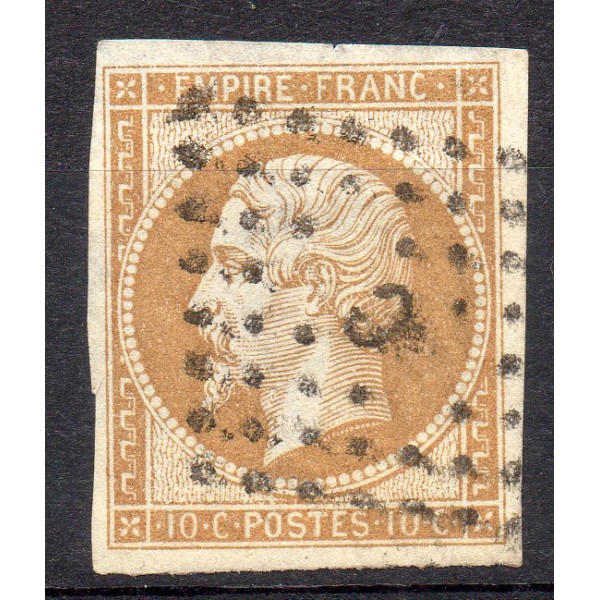 Timbre France Yvert No 13A Type I Empire 10c Bistre Oblitéré Ambulant