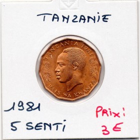 Tanzanie 5 senti 1981 Spl, KM.1 Voilier Indo-Pacifique