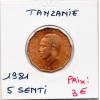 Tanzanie 5 senti 1981 Spl, KM.1 Voilier Indo-Pacifique