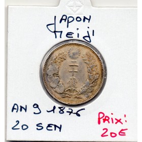 Japon 20 Sen Meiji an 9 1876 TTB+,  KM.Y24 Dragon