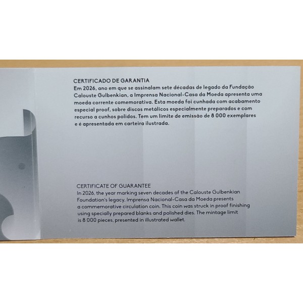 2 euro commémorative, Portugal 2026, Fondation Calouste-Gulbenkian, BE