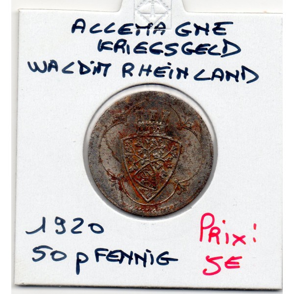 Kriegsgeld Wald im Rheinland 50 pfennig 1920, TTB