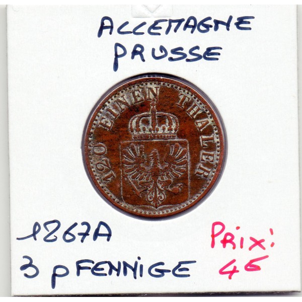 Prusse 3 pfennig 1867 A, TTB, KM.482 Wilhelm I