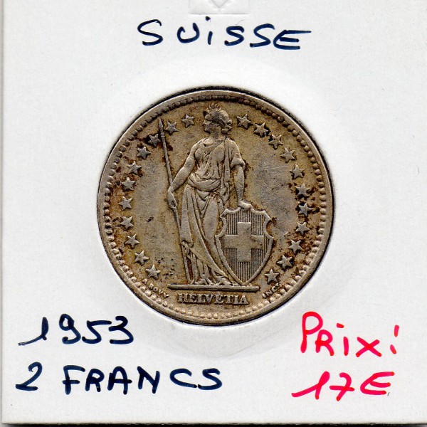 Suisse 2 francs 1953 TTB, KM.21