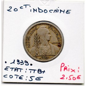 Indochine 20 cents .1939. non magnétique TTB+, Lec.247 pièce de monnaie