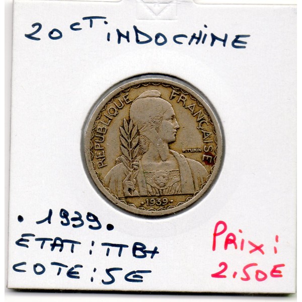 Indochine 20 cents .1939. non magnétique TTB+, Lec.247 pièce de monnaie