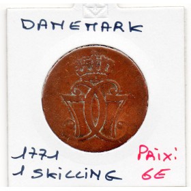 Danemark 1 skilling 1771 C Large B, KM 616 pièce de monnaie