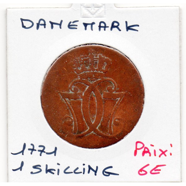 Danemark 1 skilling 1771 C Large B, KM 616 pièce de monnaie
