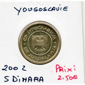 Yougoslavie 5 dinara 2002 Spl, KM.182 Parlement de Belgrade