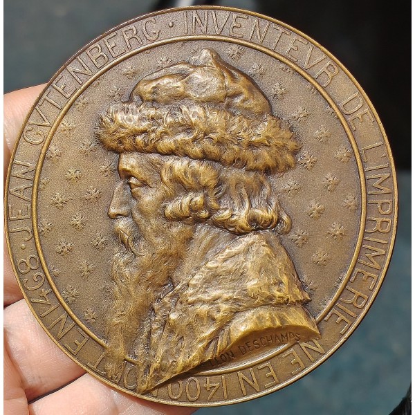 Médaille Johanes Gutenberg, 1902 Leon Deschamp Corne
