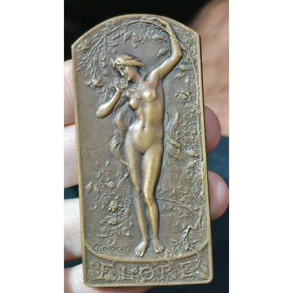 Plaque Médaille Flore, 1905 Lucien Coudray, Corne rare