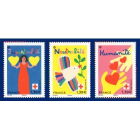Timbre France 5919-5921, Croix-Rouge "L'humain au cœur de tout", Neuf