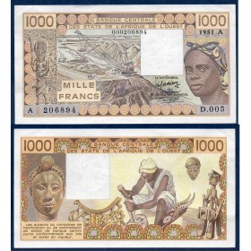 BCEAO P.107Ab Cote d'Ivoire, TTB Billet de 1000 Francs CFA 1981 sculpteur