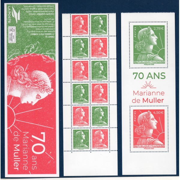 Carnet Yvert 1537 à composition variable 2025, 70ans de la Marianne de Muller, Neuf