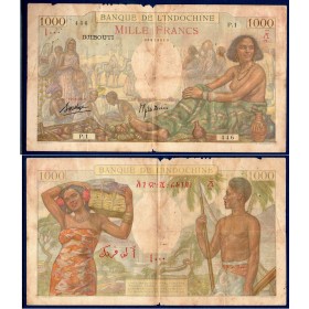 Djibouti P.10, B, Billet de 1000 Francs 1938 Banque indochine