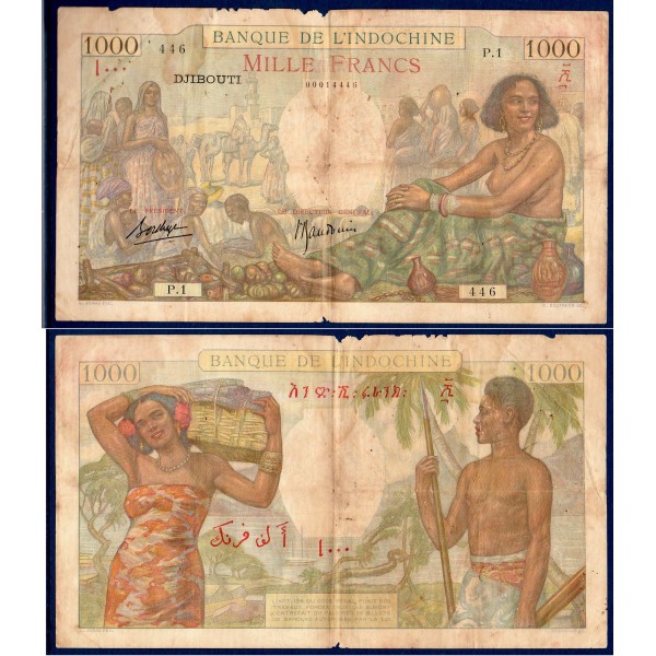Djibouti P.10, B, Billet de 1000 Francs 1938 Banque indochine