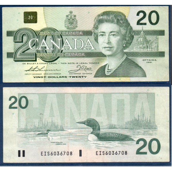 Canada P.97a, TTB Billet de 20 dollars 1991 Plongeon huard