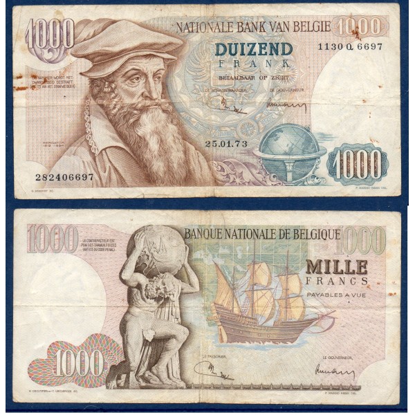 Belgique P.136b, TB Billet de 1000 Francs 26.1.1973 Mercator