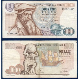 Belgique P.136b, TTB- Billet de 1000 Francs 19.8.1975 Mercator
