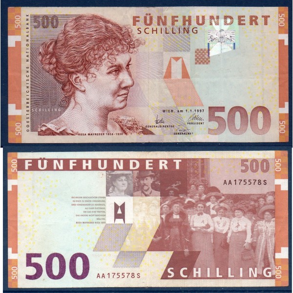 Autriche P.154, TTB Billet de 500 Shillings 1997 Rosa Mayreder