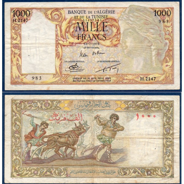 Algérie P.107b, TB+, Billet de 1000 francs 12.2.1958 agriculture