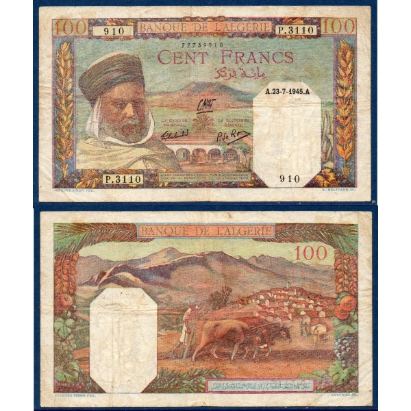 Algérie Pick N°88, TB+ Billet de banque de 100 Francs 19.7.1945